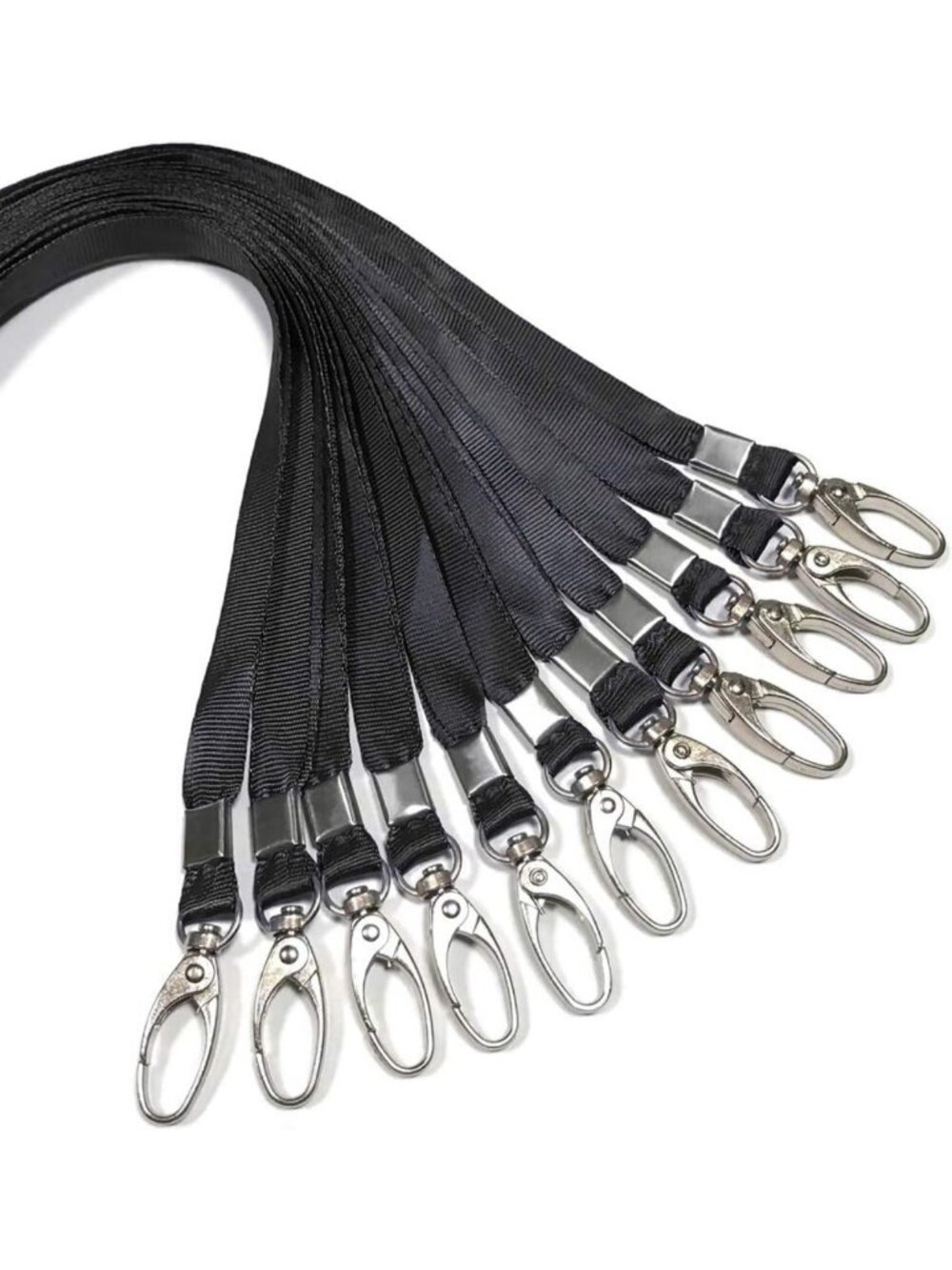 50 Pcs Black Nylon Lanyards for ID Badges, Key Chains, Office Use - Bulk Clips